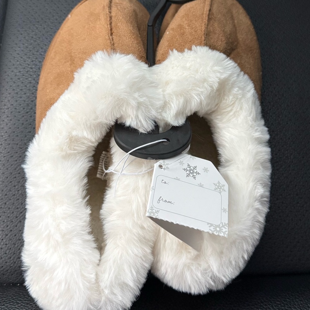 Cozy Faux Fur Lined Slippers – Tan Suede – Size M (7/8)